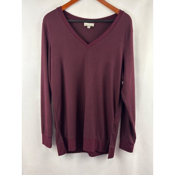 Lucky Brand Womens V-Neck Sweater Petite Small Maroon Long Sleeve Casual - Picture 1 of 5